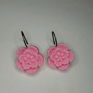Handmade Pink Resin Flower Earrings